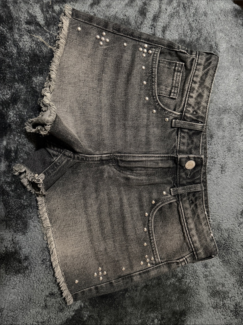 H&M Black Denim Studded Frayed-Hem Girls' Shorts